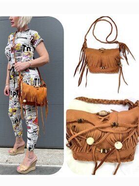 New Handmade Natural leather Fringe Crossbody bag